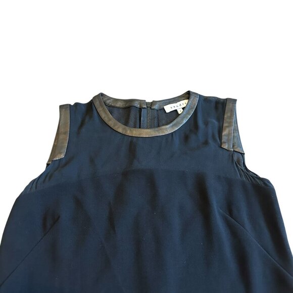 Sandro Black Silk Blend Dress Sleeveless Party Vegan Leather Trim Size 2 Medium - Picture 2 of 11